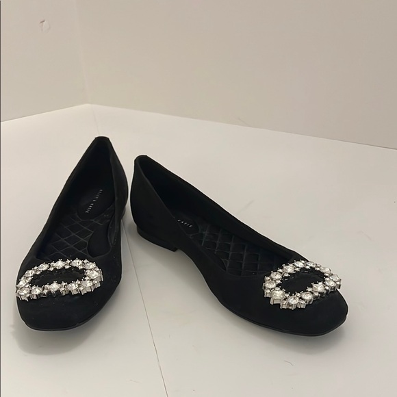 Kelly & Katie Chic Black Suede Flats with Rhinestone Embellishments Size 8M - Picture 3 of 7